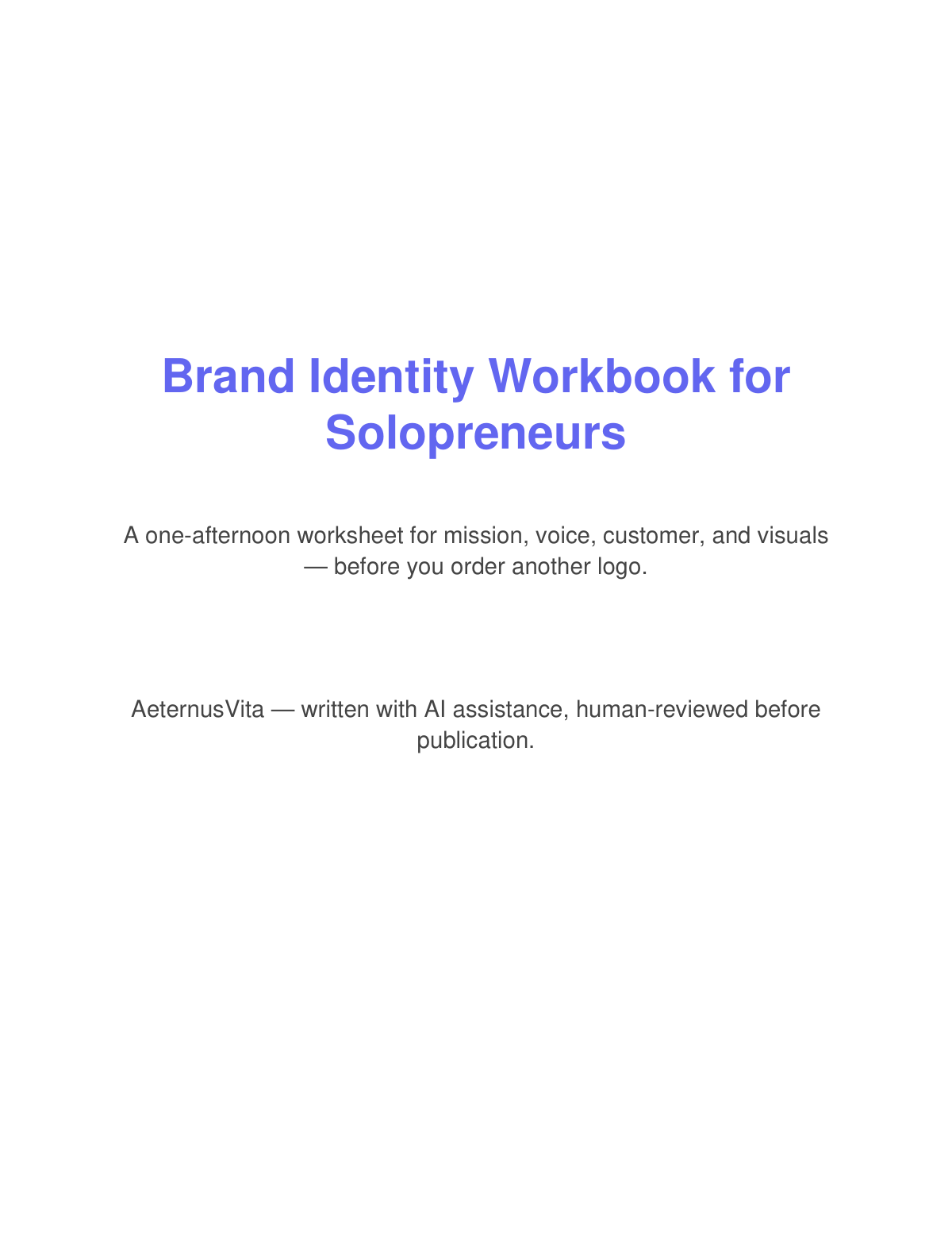 Preview page from Brand Identity Workbook for Solopreneurs