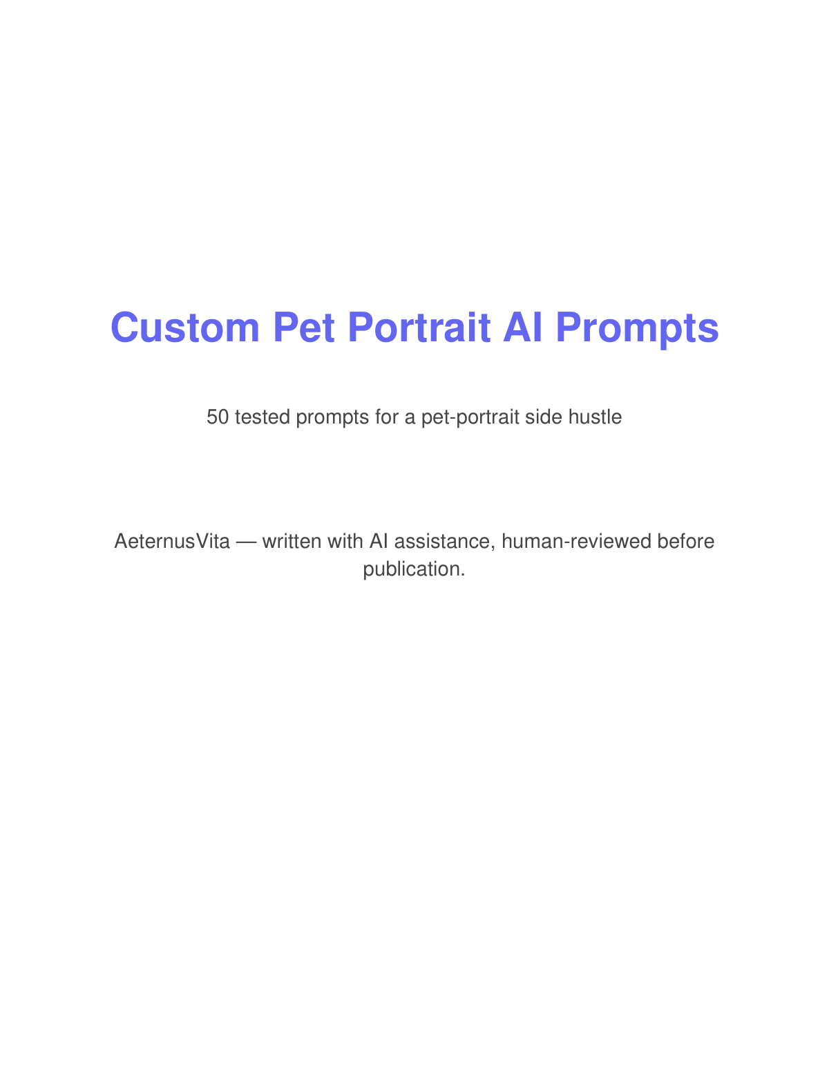 Preview page from Custom Pet Portrait AI Prompts