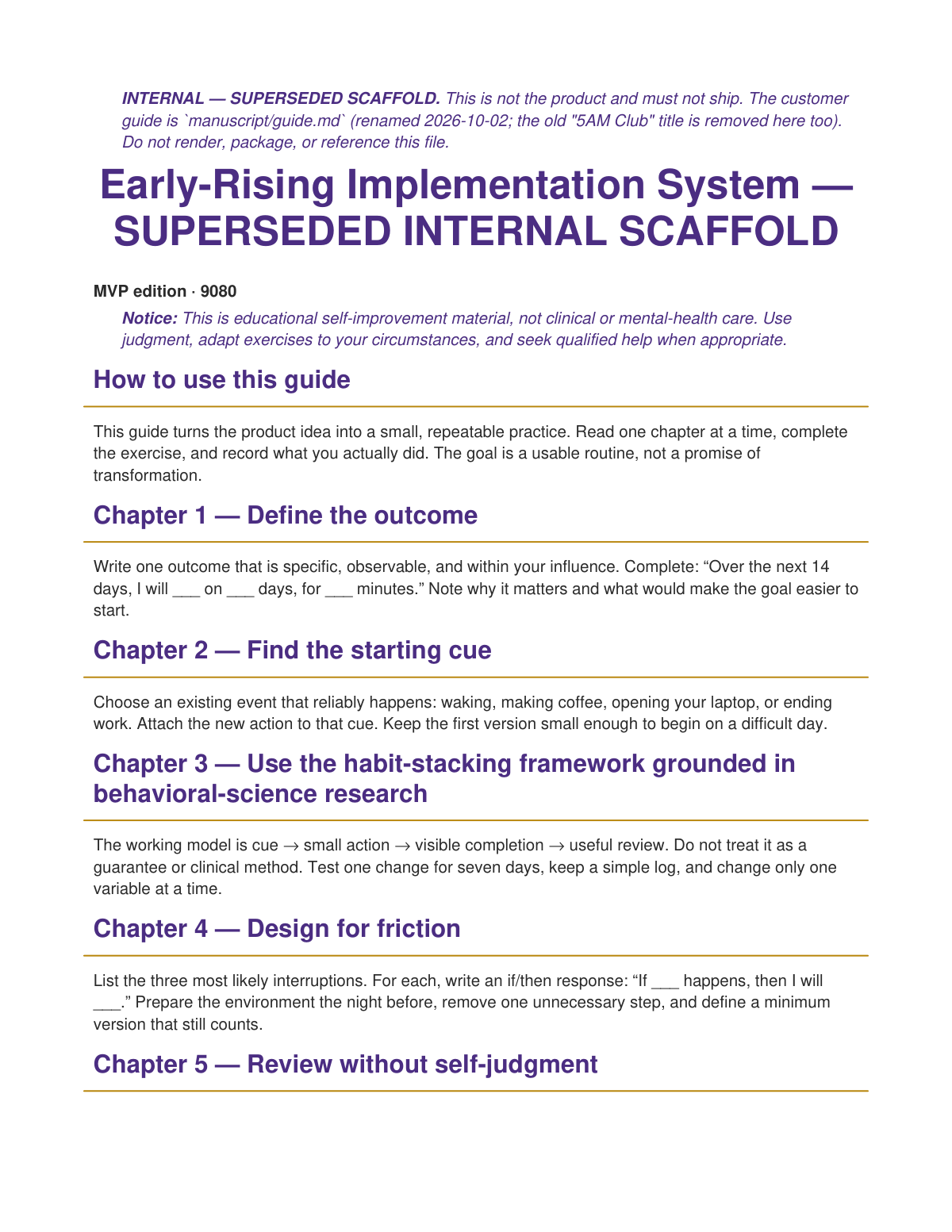 Preview page from Early-Rising Implementation System