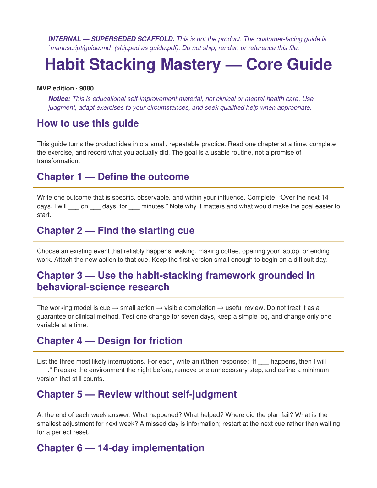 Preview page from Habit Stacking Mastery