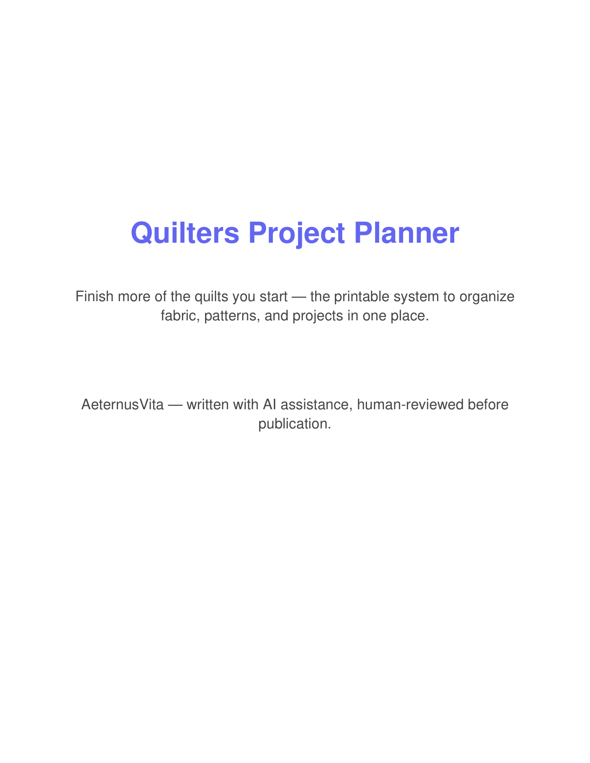Preview page from Quilters Project Planner