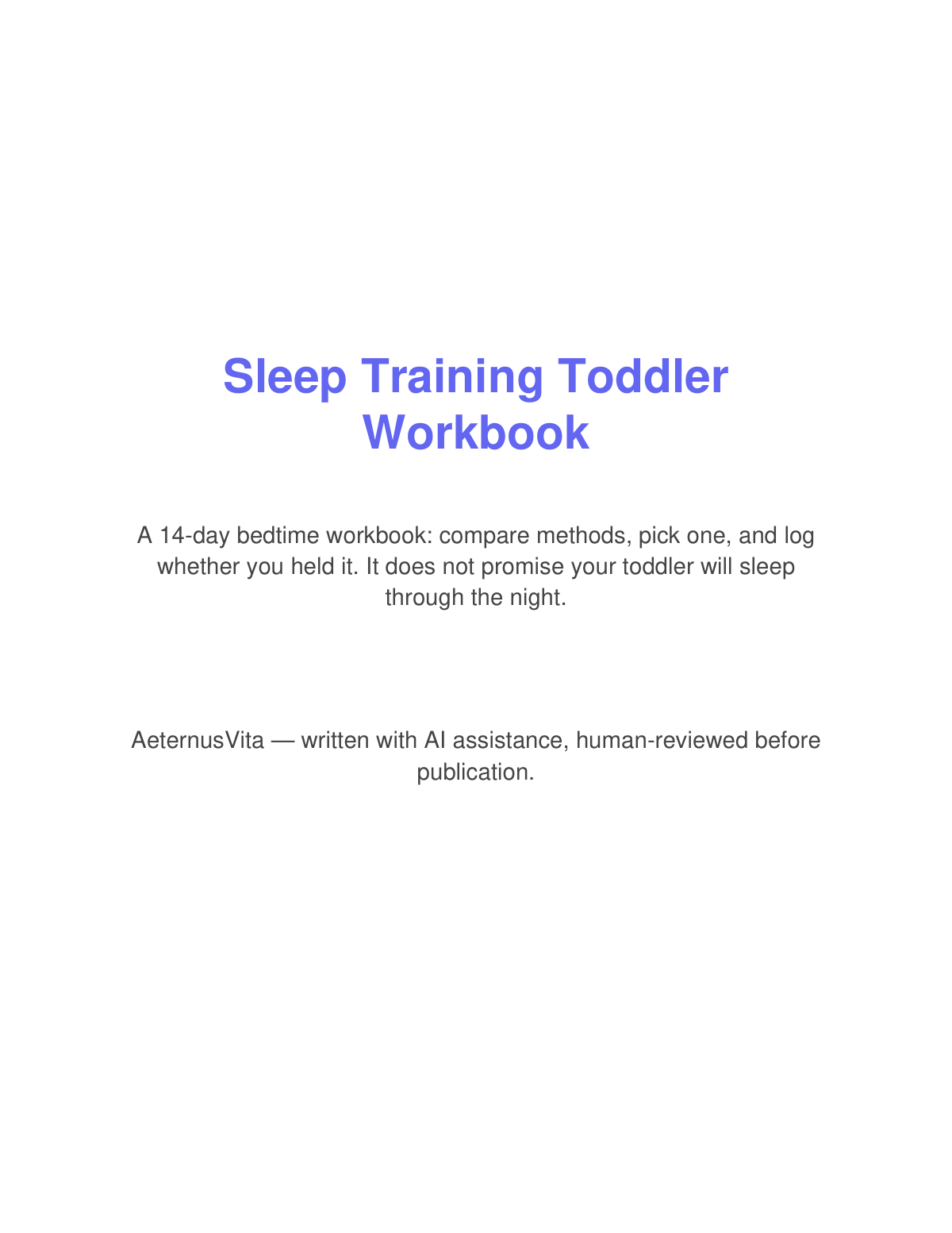 Preview page from Sleep Training Toddler Workbook