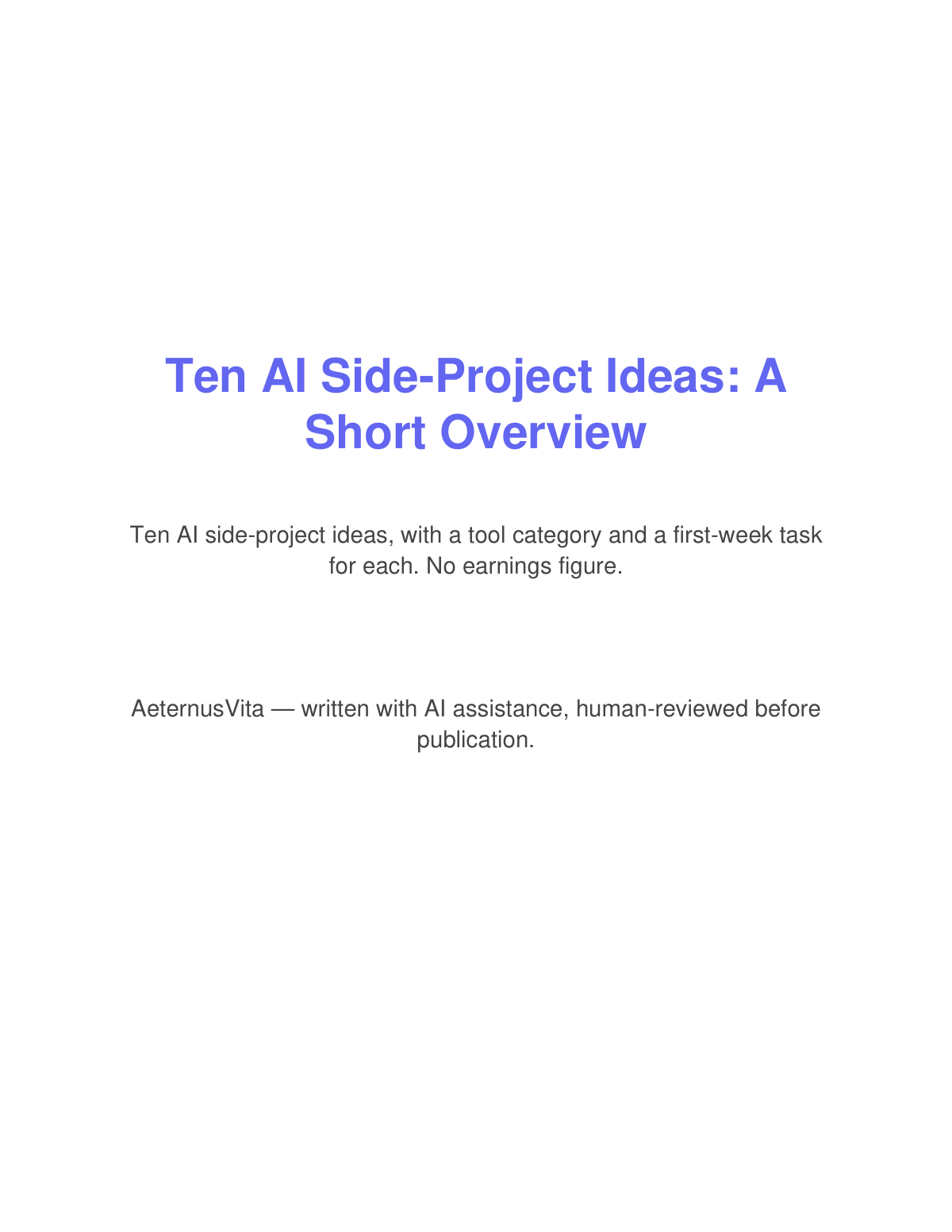 Preview page from Ten AI Side-Project Ideas: A Short Overview